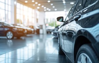 Blick durch einen hellen Autohaus‑Showroom mit mehreren ausgestellten Fahrzeugen.