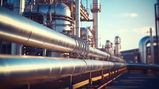 Metallische Rohrleitungen und Anlagenkomponenten in einer industriellen Produktions- oder Energieanlage.