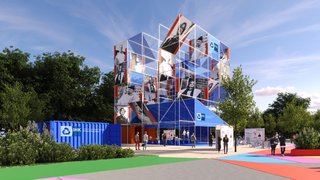 Entwurf des IHK-Pavillons, der im Rahmen der Landesgartenschau 2026 auf dem Wendersplatz in Neuss entstehen soll.