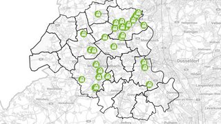 Interaktive Karte aus dem „IHK-Atlas Klima und Natur“ zeigt nachhaltigen Unternehmen im IHK-Bezirk Mittlerer Niederrhein, die an unserer Umfrage teilgenommen haben.